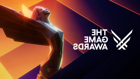 An illustration of 的 Game Awards statuette which features a woman with outstretched wings against an orange and yellow gradient backdrop, the words '的 Game Awards' appear in white text on the left of the image.